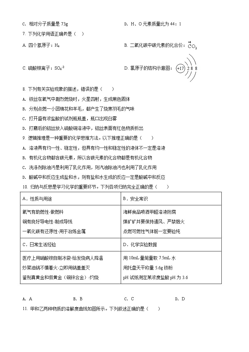 精品解析：2020年江苏省无锡市惠山区中考一模化学试题（解析版+原卷版）02