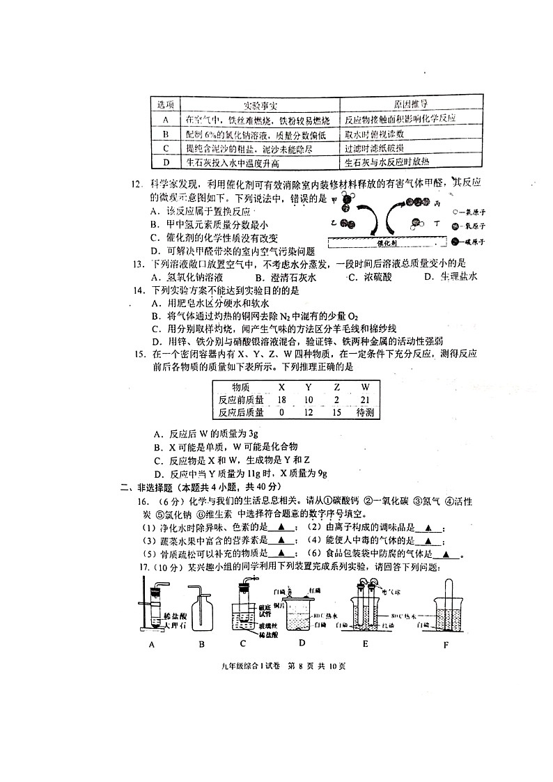2021年江苏省东台市中考模拟考试化学试题及答案02