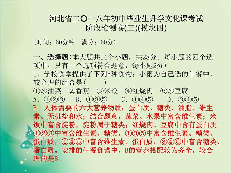 河北专版中考化学总复习第三部分模拟检测冲刺中考阶段检测卷三课件新人教版03