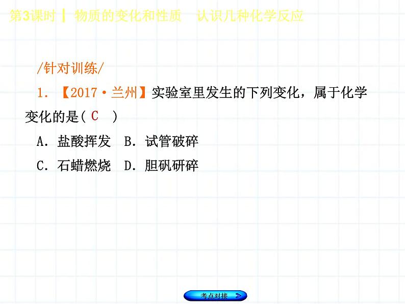 福建省中考化学复习专题二物质的化学变化第3课时物质的变化和性质认识几种化学反应课件04