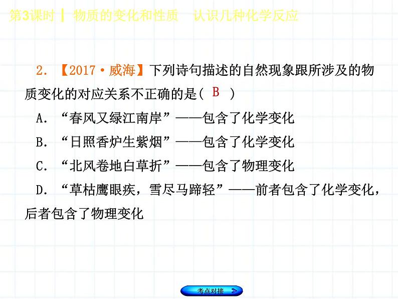 福建省中考化学复习专题二物质的化学变化第3课时物质的变化和性质认识几种化学反应课件05