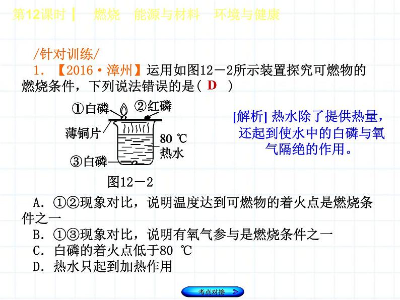 福建省中考化学复习专题四化学与社会发展第12课时燃烧能源与材料环境与降课件06