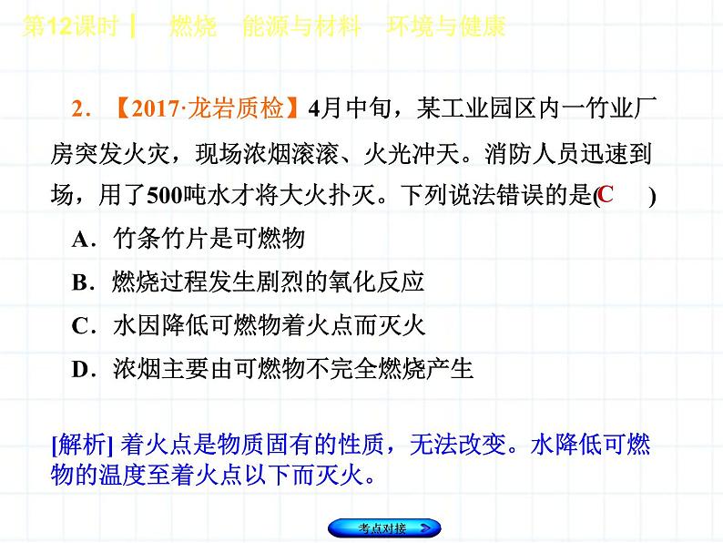 福建省中考化学复习专题四化学与社会发展第12课时燃烧能源与材料环境与降课件07