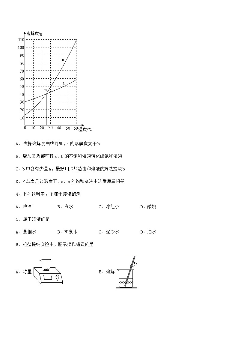 2020年最新人教版九年级化学下册第九单元溶液同步训练试卷【可编辑】第2页