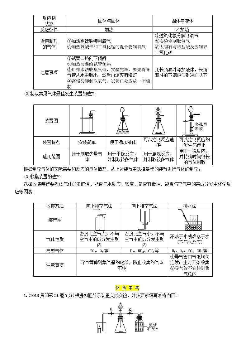 贵阳专版中考化学总复习模块5科学探究课时17常见气体的制取精讲习题学案第2页