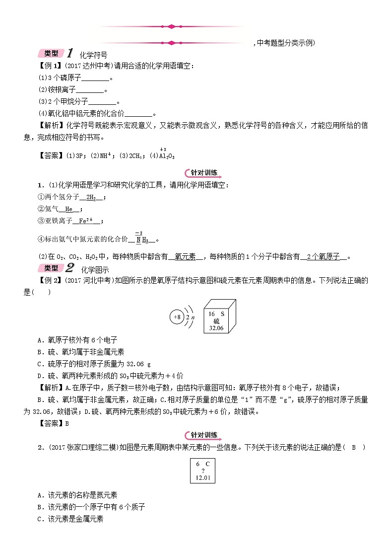 河北专版中考化学复习重点题型突破篇专题1化学用语精讲练习学案03