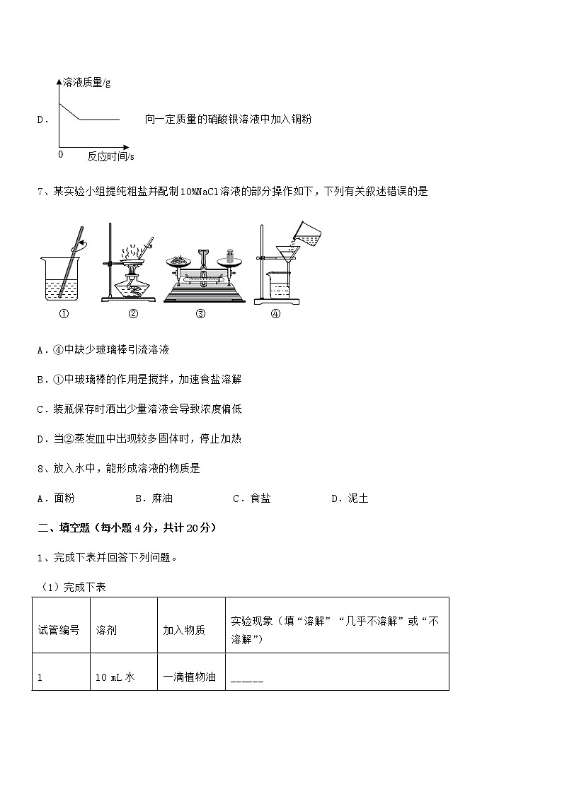 2021学年最新人教版九年级化学下册第九单元溶液期中复习试卷必考题第3页