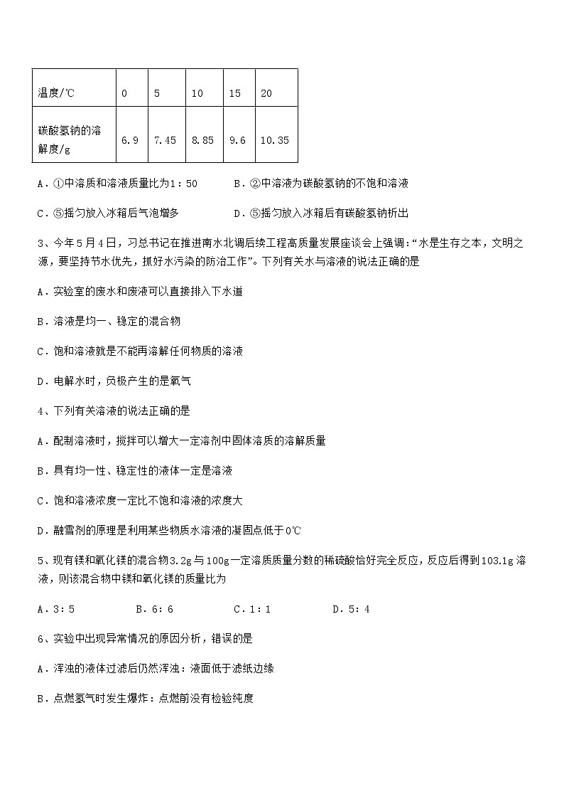 2021学年最新人教版九年级化学下册第九单元溶液期中复习试卷一套第2页