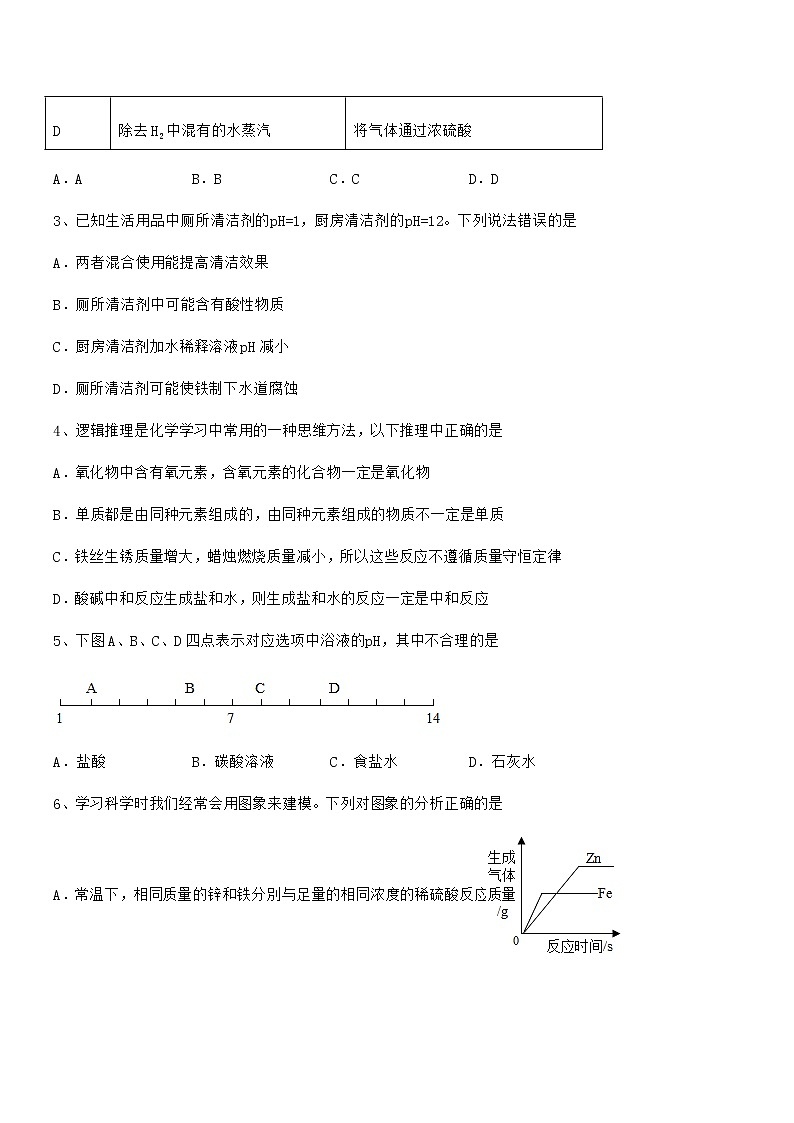 2021-2022年最新人教版九年级化学下册第十单元 酸和碱期中复习试卷（审定版）第2页