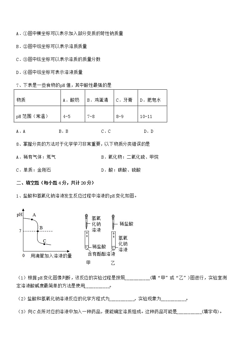 2021学年最新人教版九年级化学下册第十单元 酸和碱期中试卷可打印03