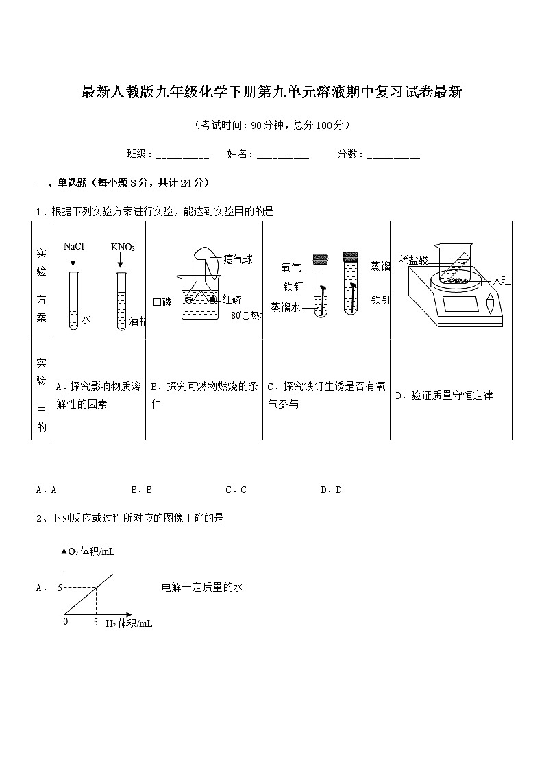 2022年度最新人教版九年级化学下册第九单元溶液期中复习试卷最新第1页