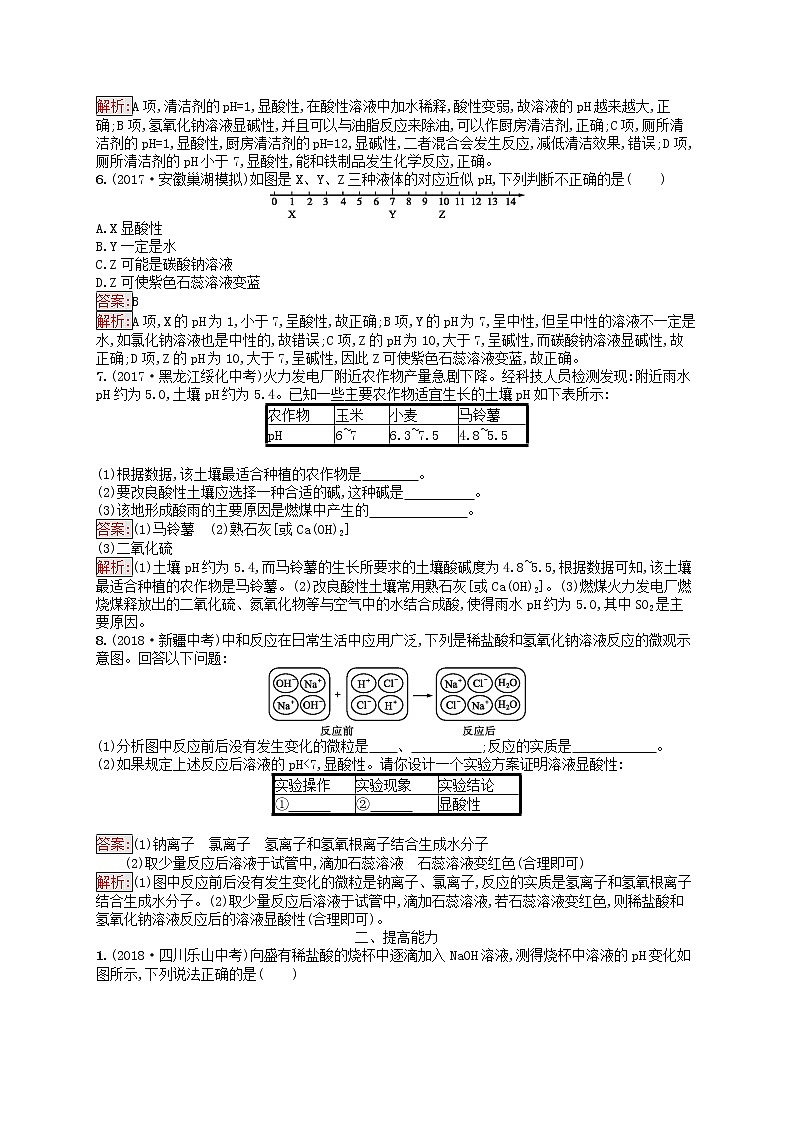 课标通用安徽省中考化学总复习练习12酸碱中和反应与溶液的酸碱性第2页
