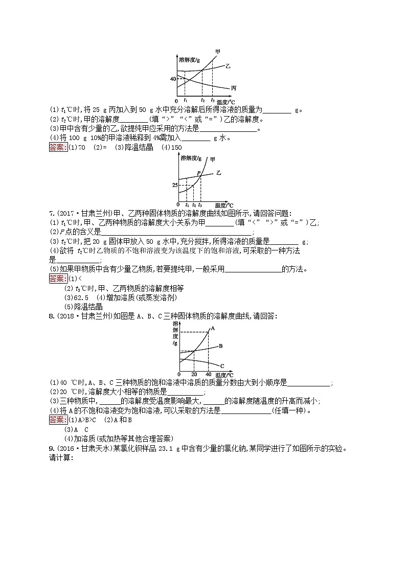 课标通用甘肃省中考化学总复习练习10溶液试题第2页