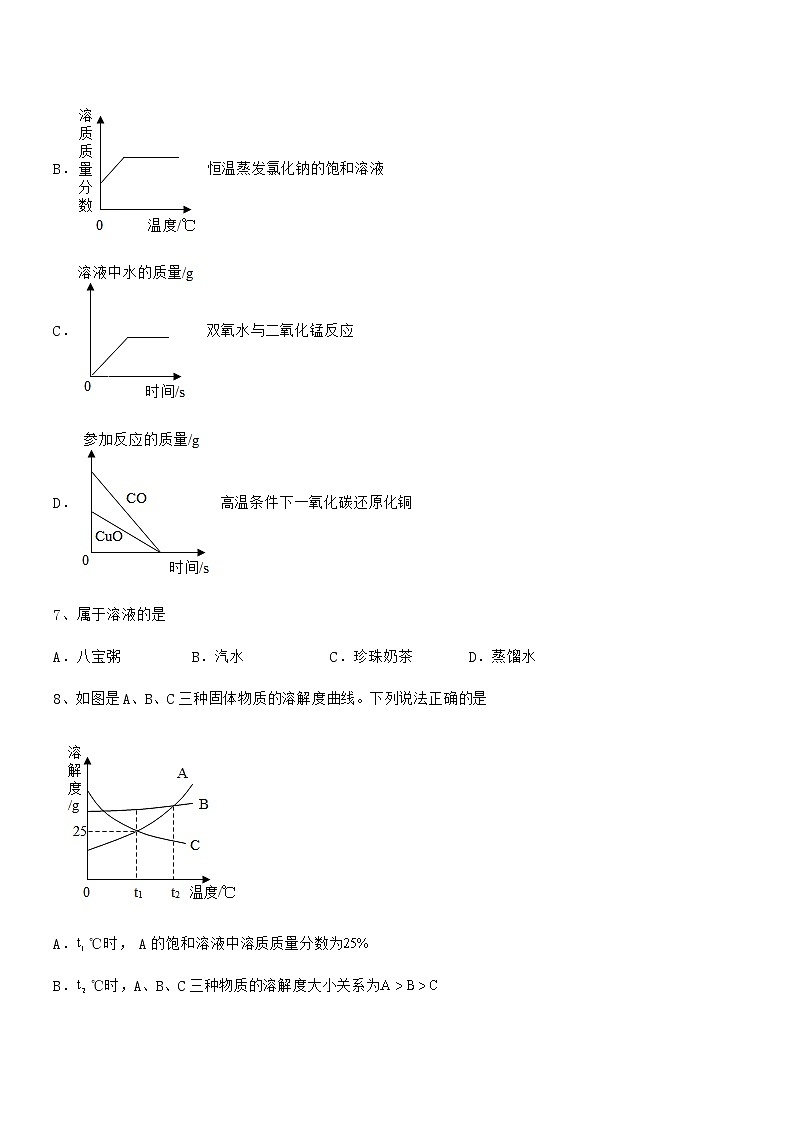 2020学年最新人教版九年级化学下册第九单元溶液同步训练试卷审定版第3页