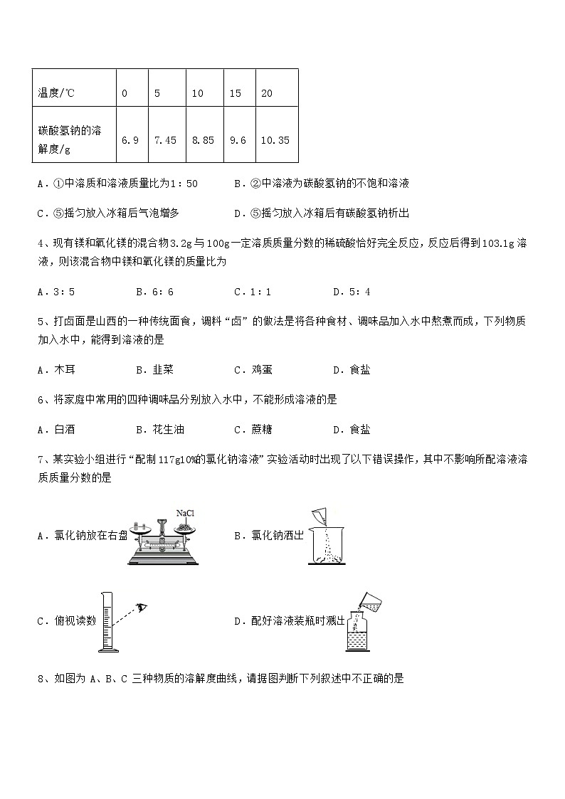 2021学年最新人教版九年级化学下册第九单元溶液期末试卷最新第2页