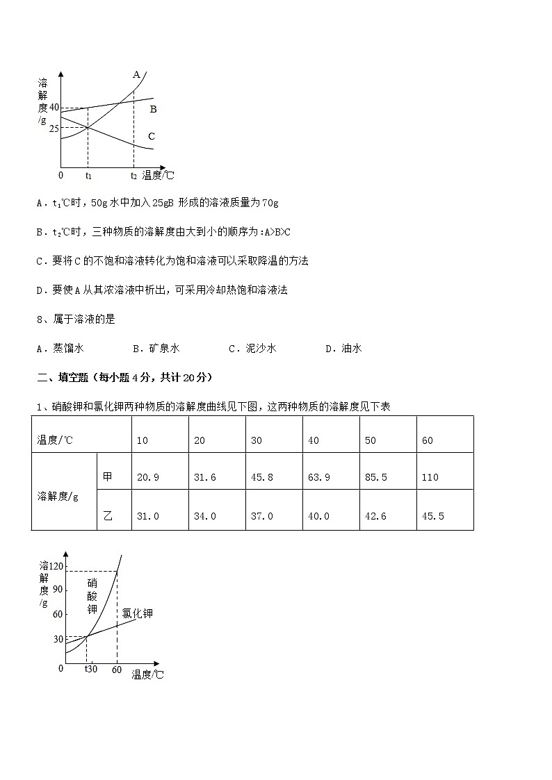2021年最新人教版九年级化学下册第九单元溶液期末复习试卷精编03