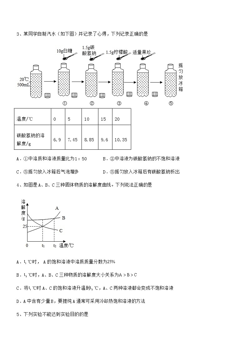 2022年最新人教版九年级化学下册第九单元溶液期末复习试卷【汇编】02