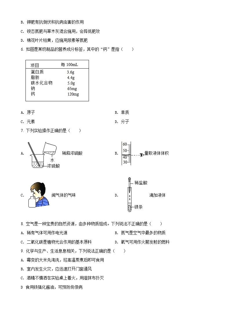 精品解析：2020年云南省曲靖市马龙区中考一模化学试题(解析版+原卷版)02