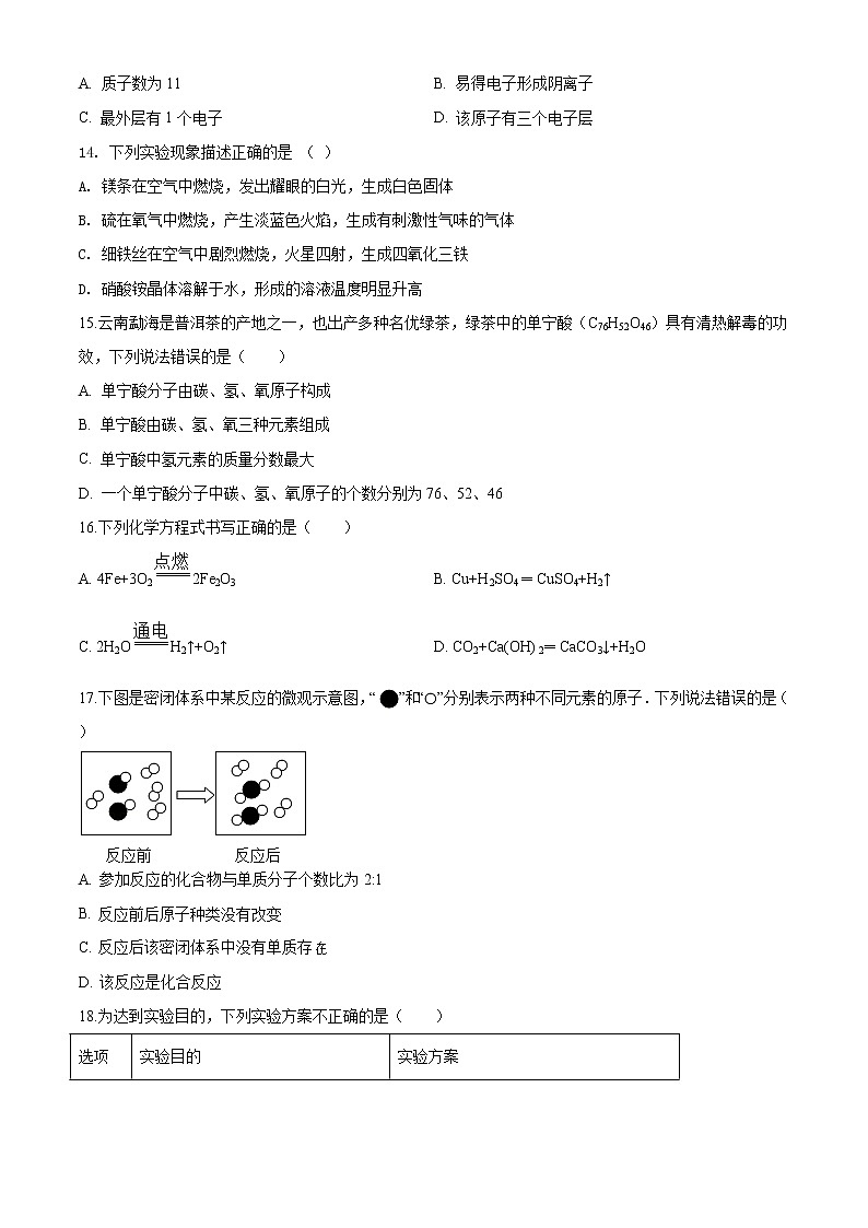 精品解析：2020年云南省曲靖市马龙区通泉中学中考一模化学试题(解析版+原卷版)03