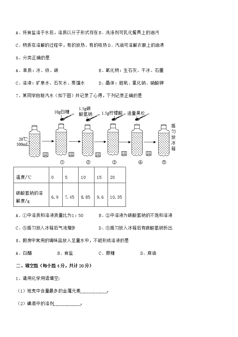 2022学年最新人教版九年级化学下册第九单元溶液期中试卷第2页