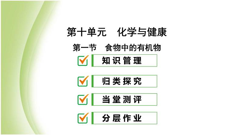 九年级化学下册第十单元化学与健康第一节食物中的有机物课件鲁教版第1页