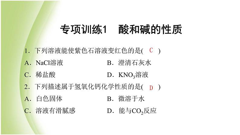 九年级化学下册第七单元常见的酸和碱专项训练1酸和碱的性质课件鲁教版01