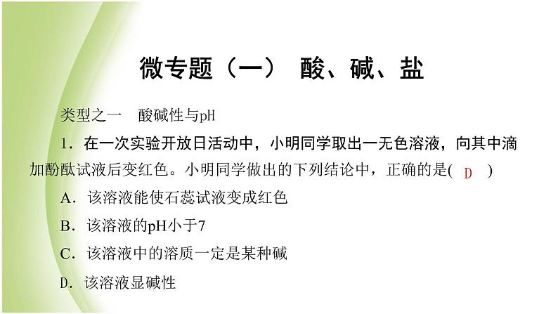 九年级化学下册第八单元海水中的化学微专题一酸碱盐课件鲁教版第1页