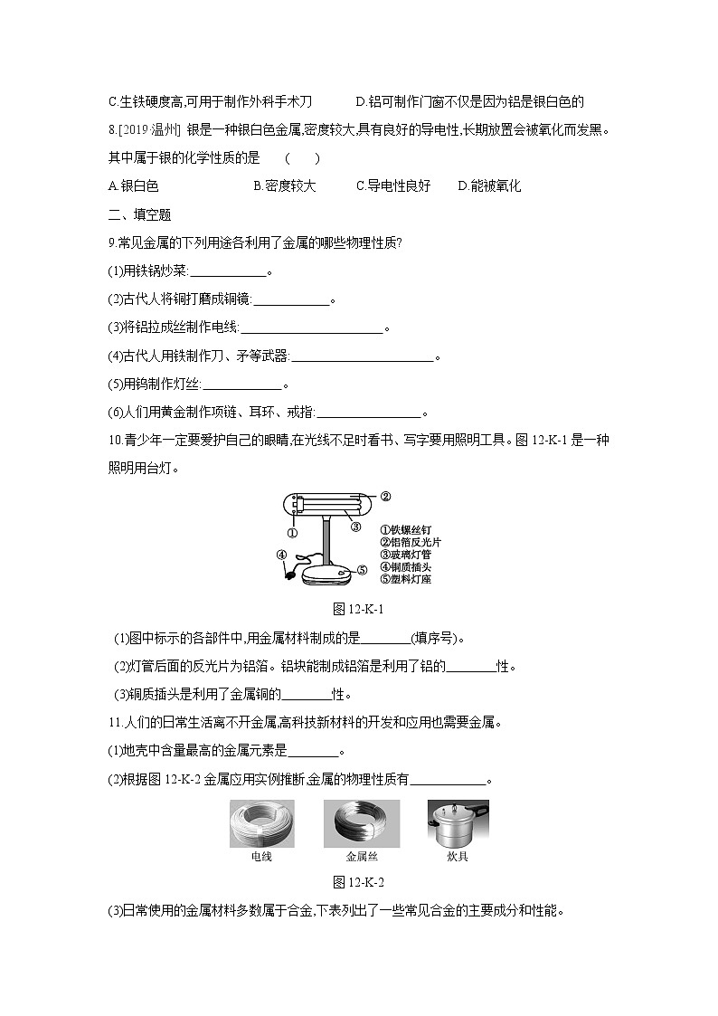 鲁教版九年级化学下册第九单元　第一节　第1课时　金属的物理性质　合金同步练习第2页