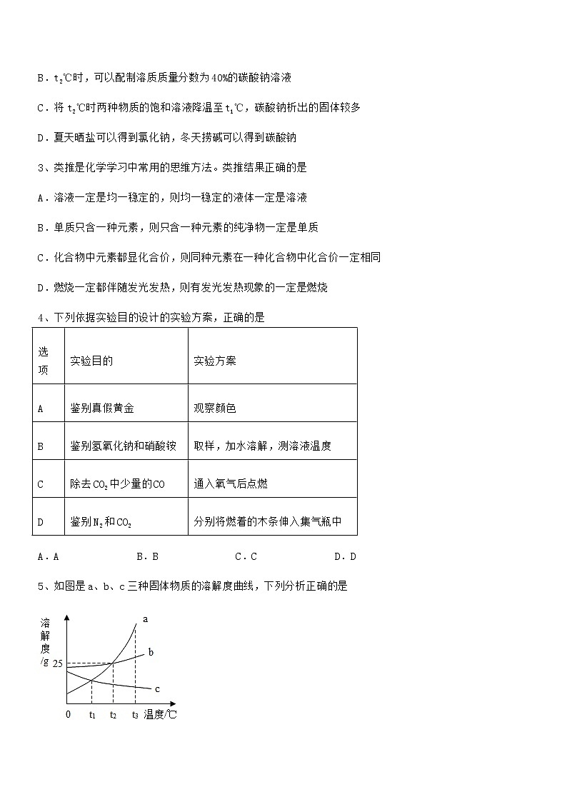 2021年最新人教版九年级化学下册第九单元溶液期中复习试卷无答案第2页