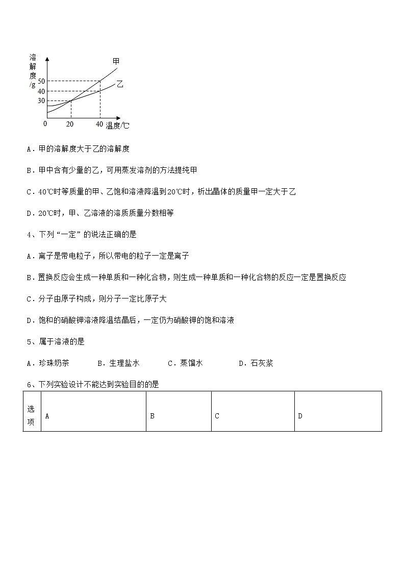 2022学年最新人教版九年级化学下册第九单元溶液期中考试卷无答案第2页