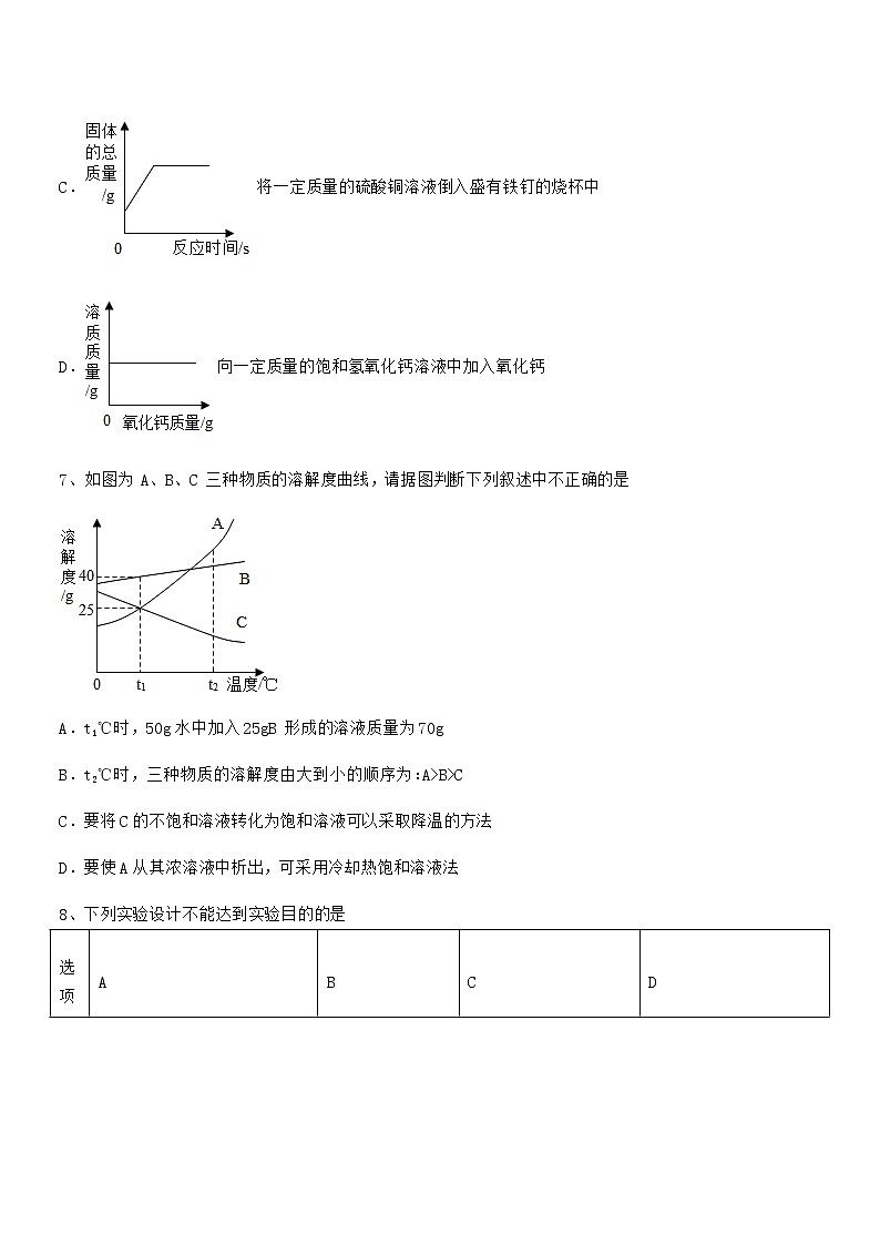 2021年最新人教版九年级化学下册第九单元溶液期中复习试卷无答案第3页