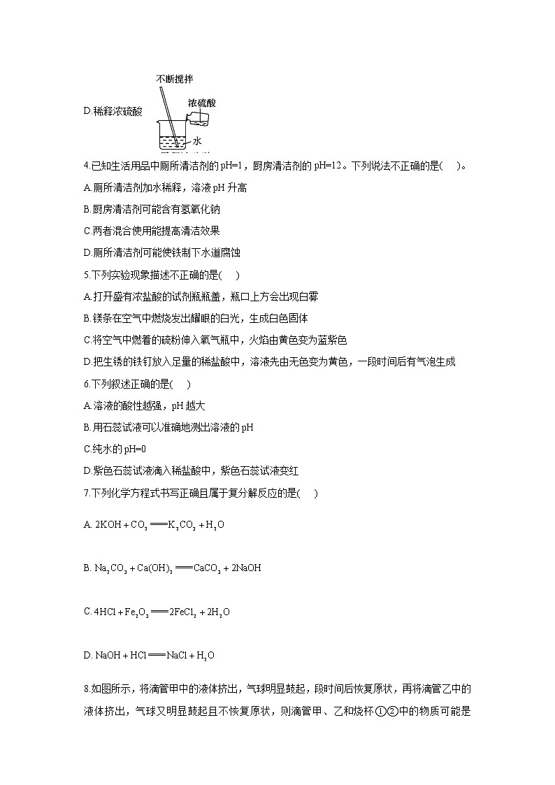 第七单元 常见的酸和碱  B卷 能力提升——2021-2022学年鲁教版九年级下册化学单元测试AB卷02