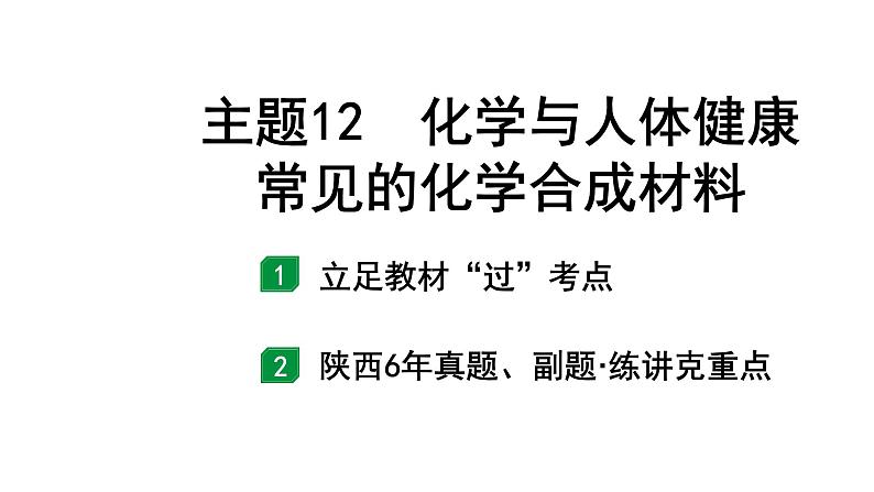 2022年陕西省中考化学一轮复习课件：主题12　化学与人体健康　常见的化学合成材料第1页