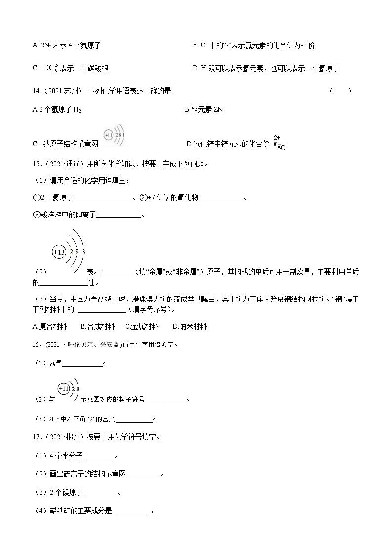 2021年全国中考化学试题分类汇编：考点41  化学用语第3页