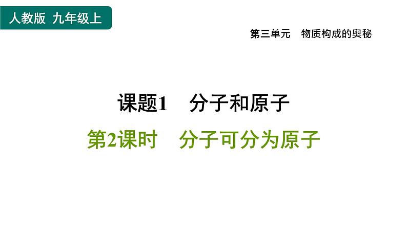人教版九年级上册化学 第3单元 3.1.2分子可分为原子 习题课件01