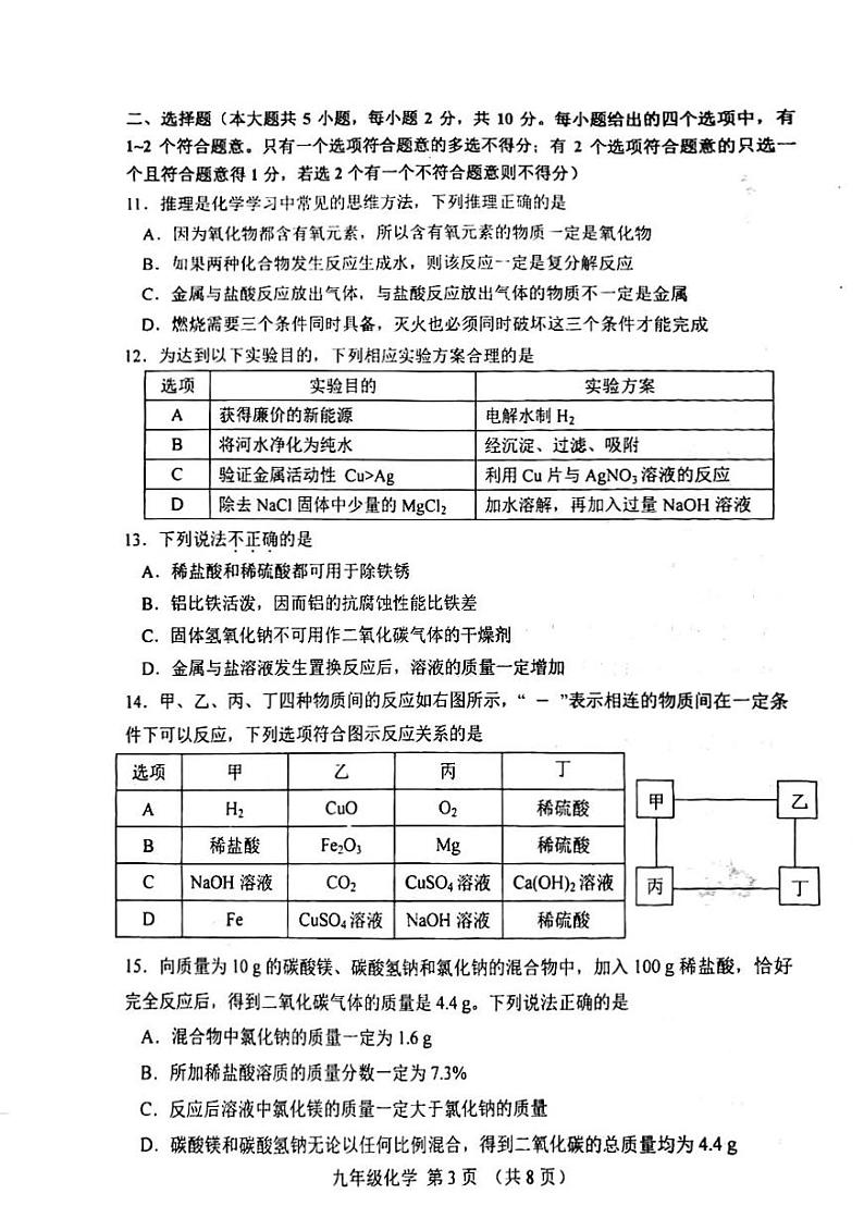 2020河北初三一模化学第3页