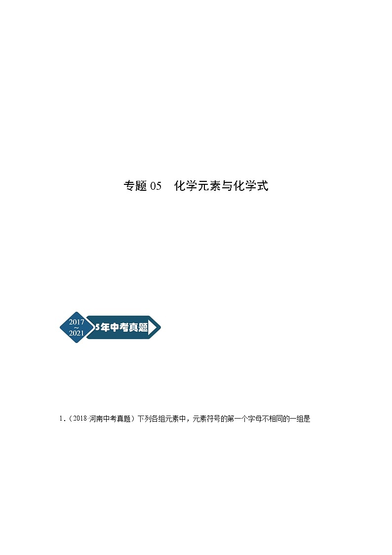 专题05 化学元素与化学式-5年（2017-2021）中考1年模拟化学分项汇编（河南专用）·01