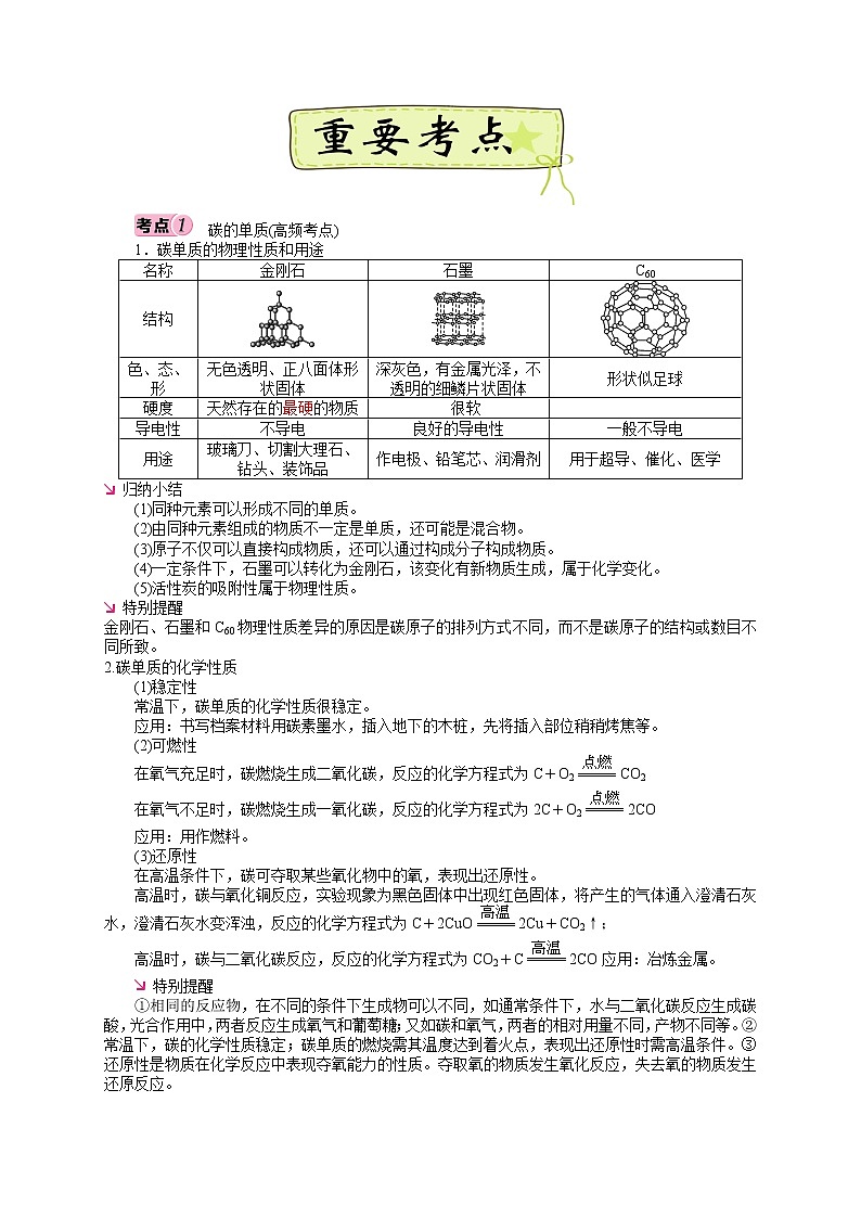 第六单元 碳和碳的氧化物-2022年《三步冲刺中考•化学》之第1步重课本·理考点 ·学案02