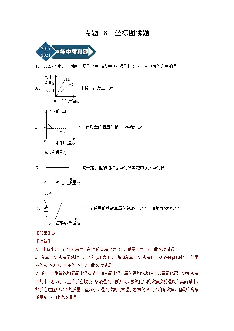 专题18 坐标图像题-5年（2017-2021）中考1年模拟化学分项汇编（河南专用）（解析版）第1页