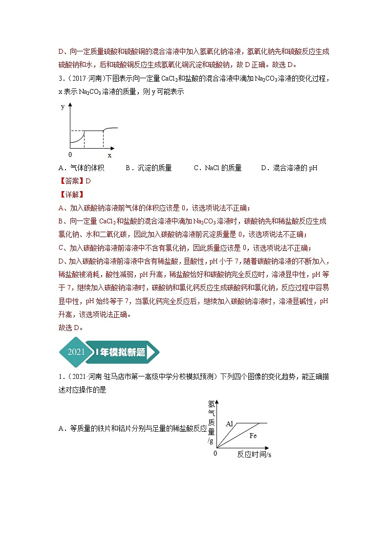 专题18 坐标图像题-5年（2017-2021）中考1年模拟化学分项汇编（河南专用）（解析版）第3页
