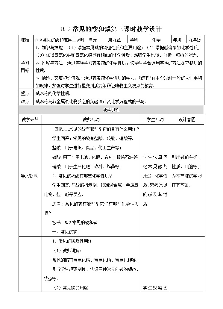 8.2 常见的酸和碱（第3课时）（课件+教案+学案+练习）01