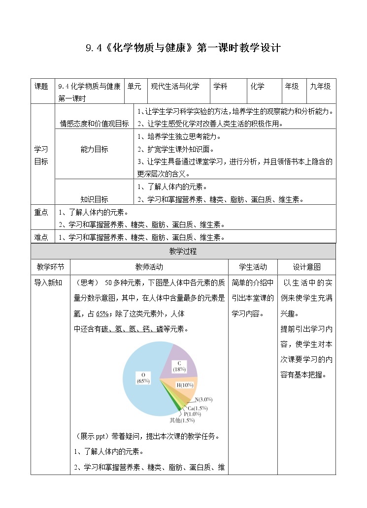 9.4 化学物质与健康（第1课时）（课件+教案+学案+练习）01