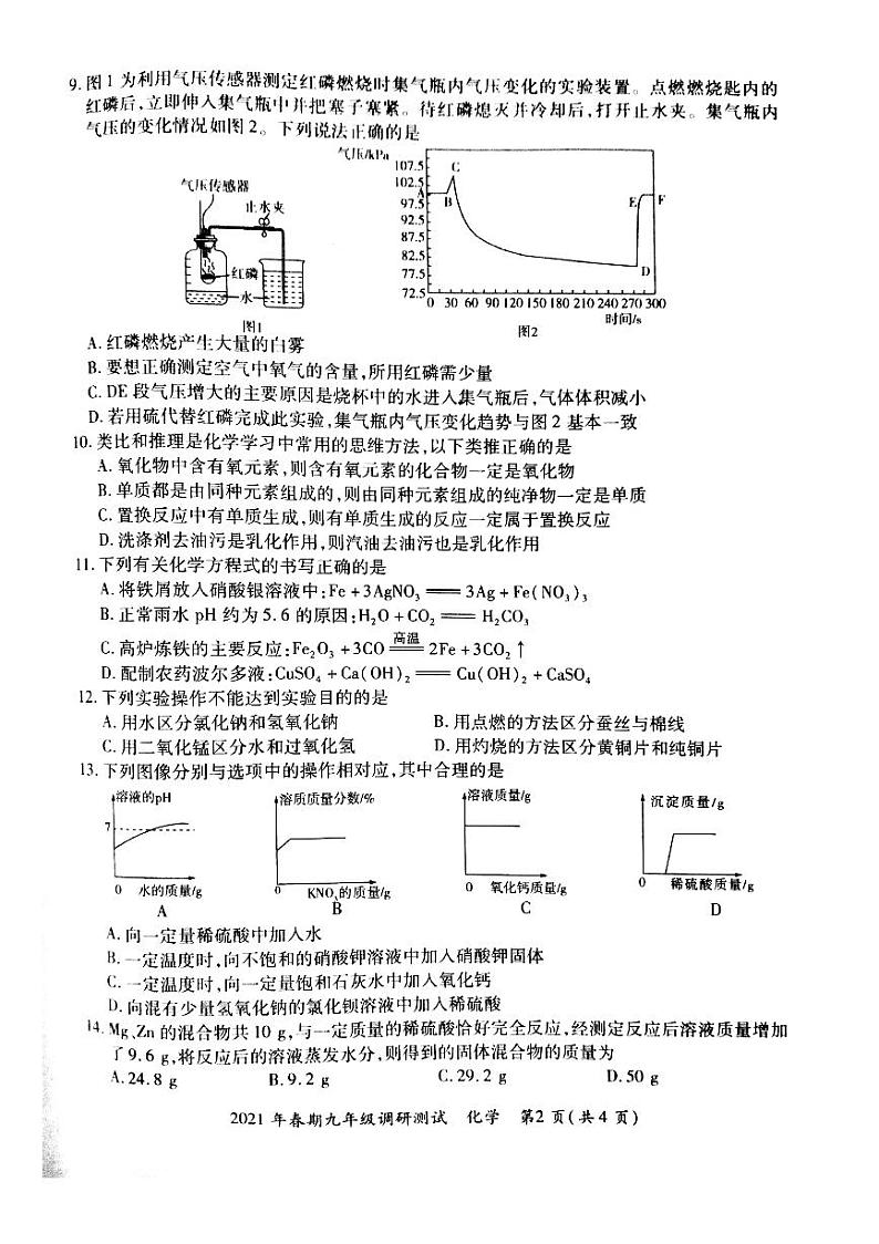 2021年河南省南阳市镇平县中考二模化学试卷及答案02