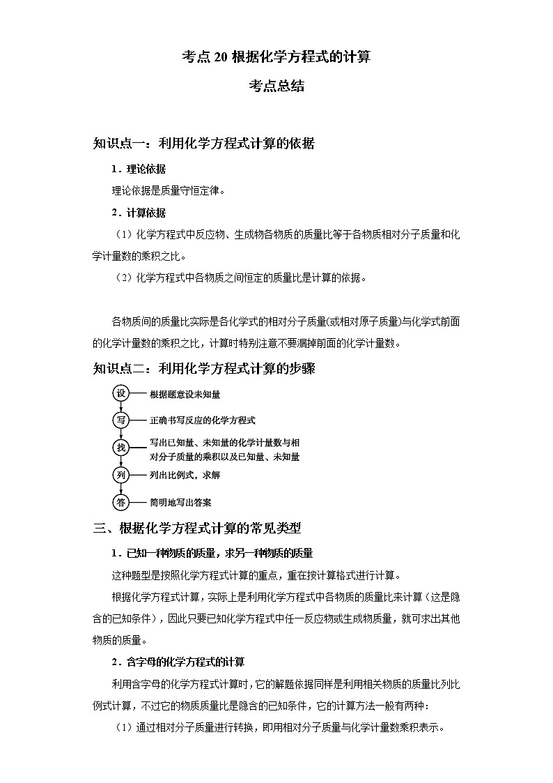 考点20根据化学方程式的计算(解析版)-2022年化学中考一轮过关讲练（人教版）学案第1页