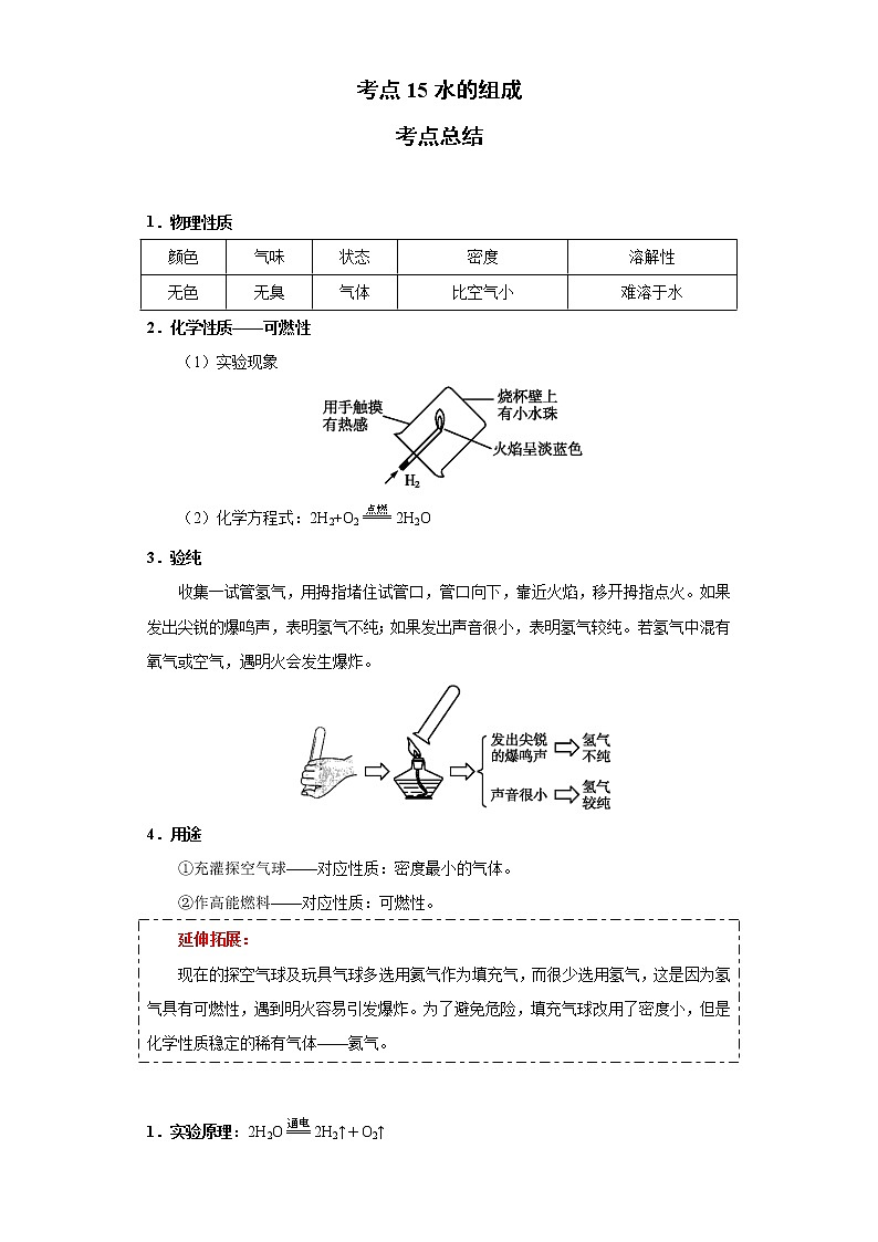 考点15水的组成(解析版)-2022年化学中考一轮过关讲练（人教版）学案01
