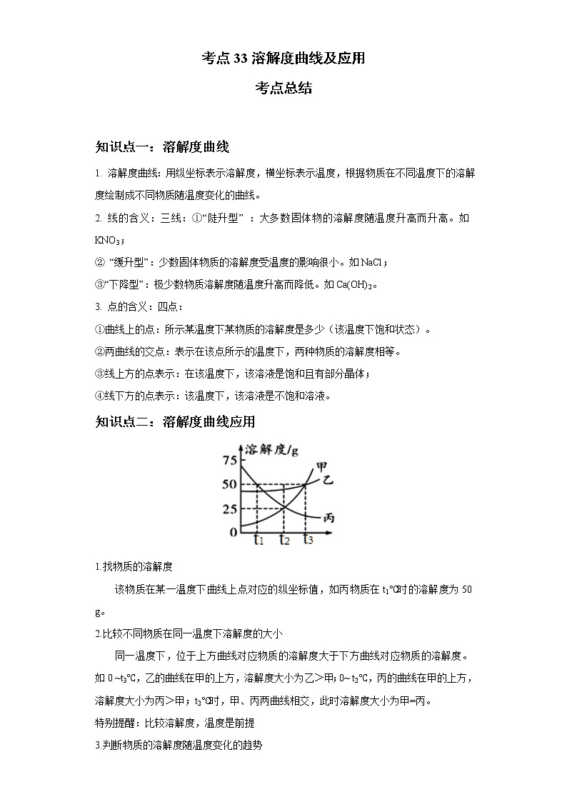 考点33溶解度曲线及应用(解析版)-2022年化学中考一轮过关讲练（人教版）学案第1页