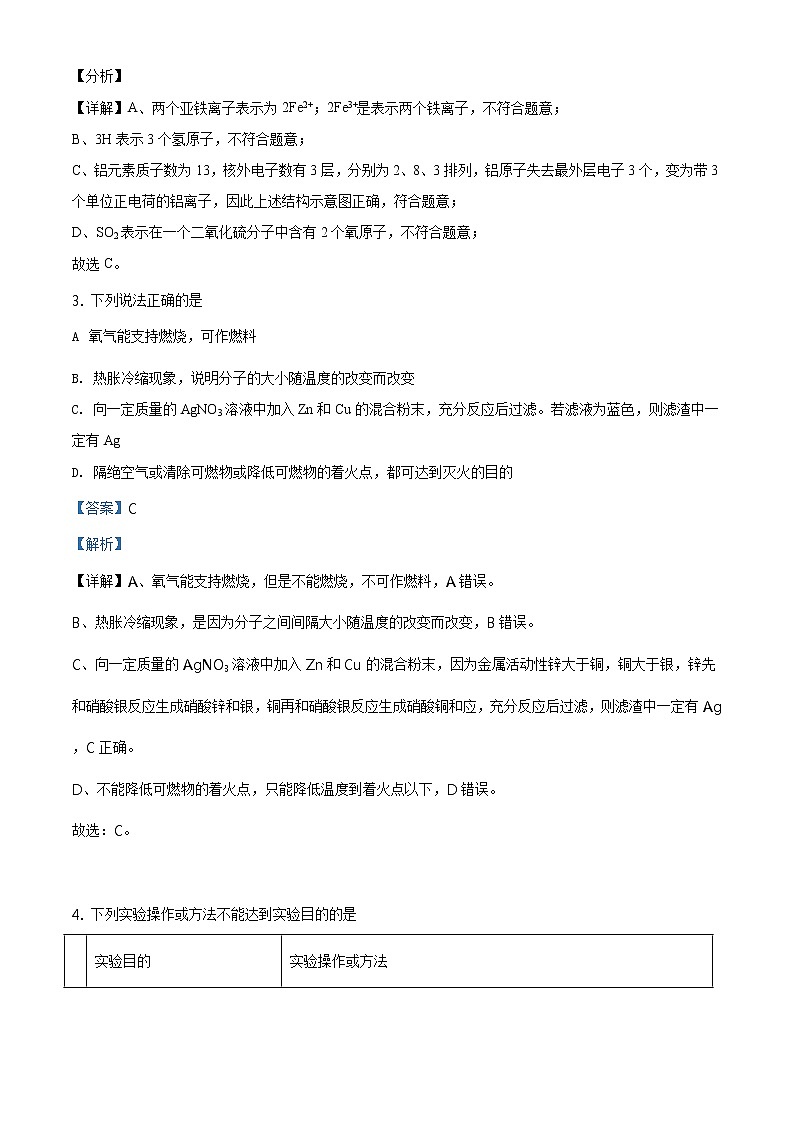 精品解析：2021年内蒙古包头市中考一模化学试题（原卷版+解析版）02