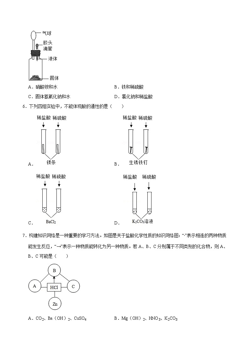 10.1 常见的酸和碱（原卷版）-2021-2022学年九年级化学下册课时同步练（人教版）第2页
