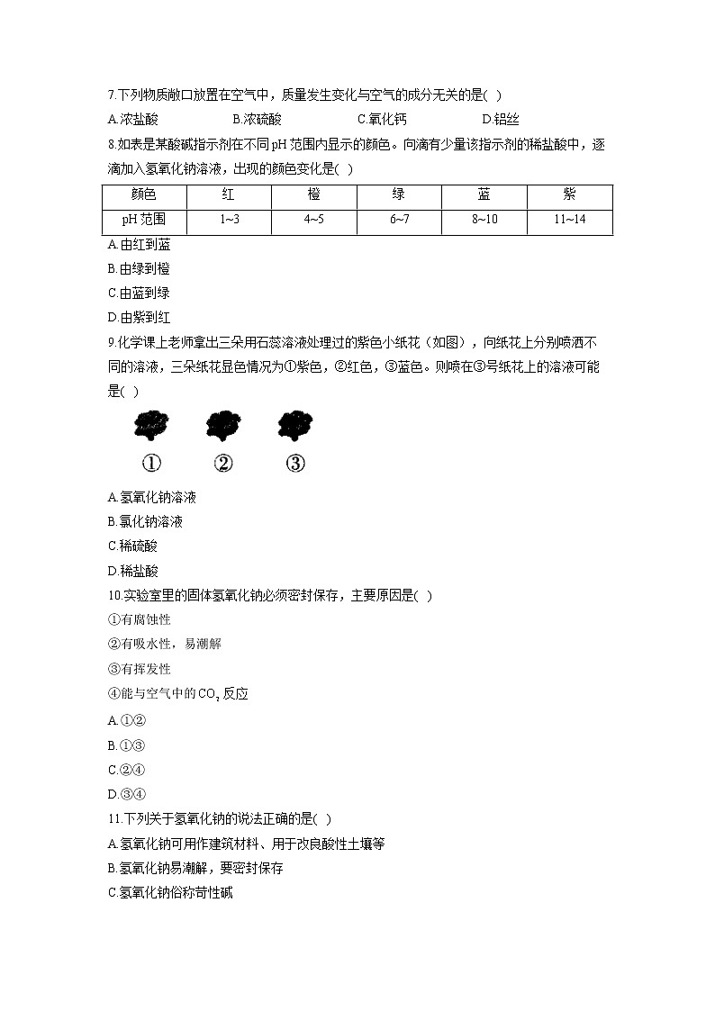 第十单元 酸和碱 A卷 基础夯实—— 人教版九年级下册化学单元测试AB卷02