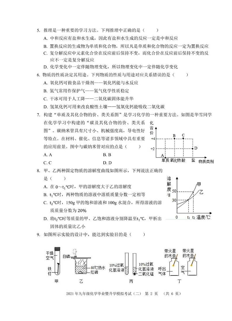 2021年安徽省芜湖中考二模化学试卷(PDF版,含答案)第2页